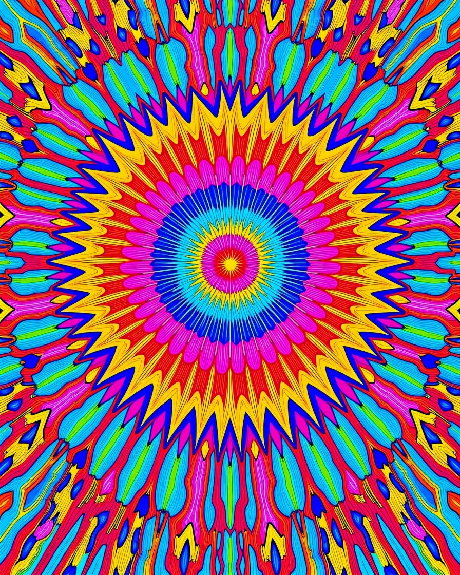 Vibrant Psychedelic Starburst Mandala Rug