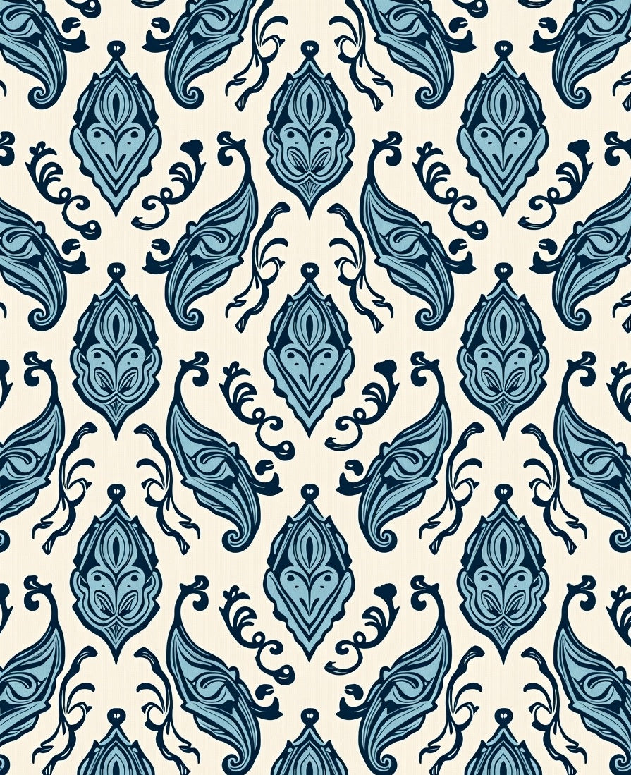 Damask Blue Floral Classic Pattern Rug