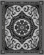 Black White Elaborate Floral Medallion Rug