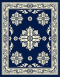 Classic Navy Floral Scroll Pattern Rug