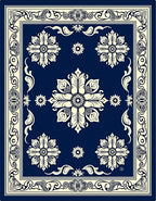 Classic Navy Floral Scroll Pattern Rug