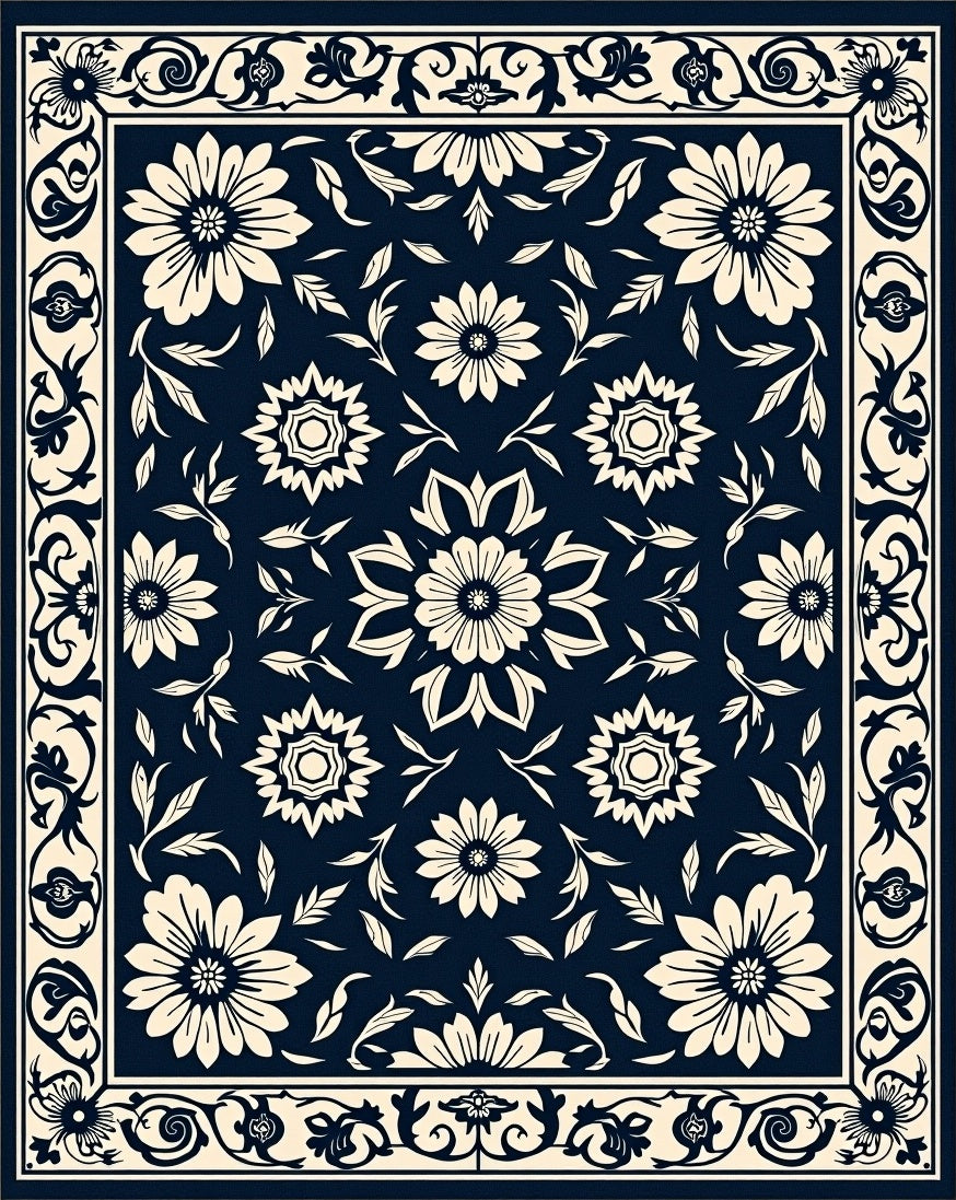 Classic Floral Border With Garden Design Rug