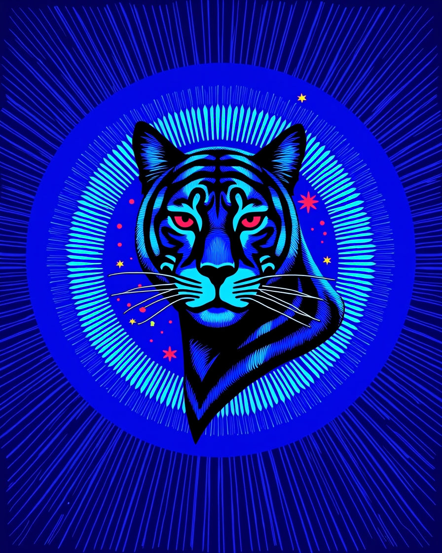 Bold Neon Tiger Radiating Circle Design Rug