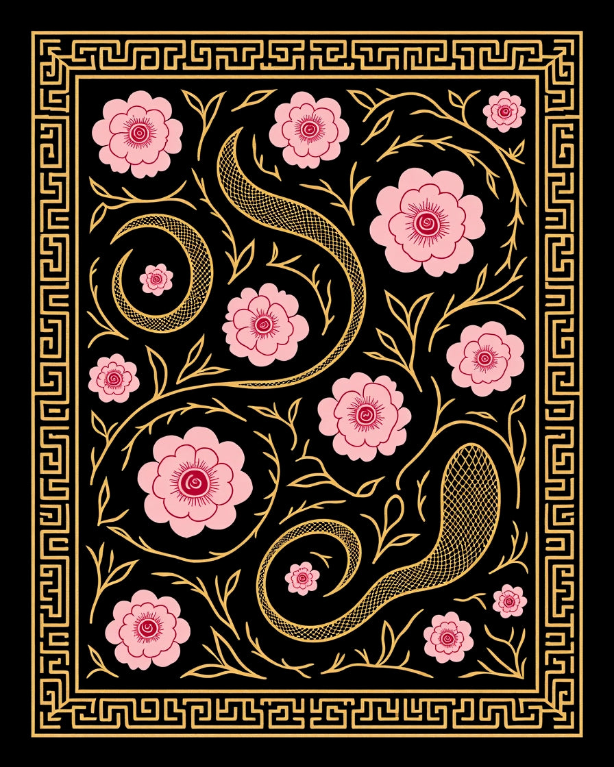 Gold Geometric Snake Blossom Rug