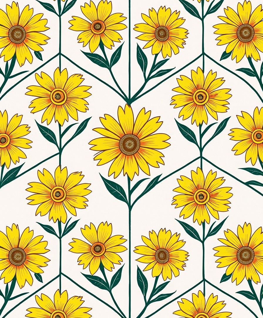 Yellow Daisy Hexagonal Pattern Rug