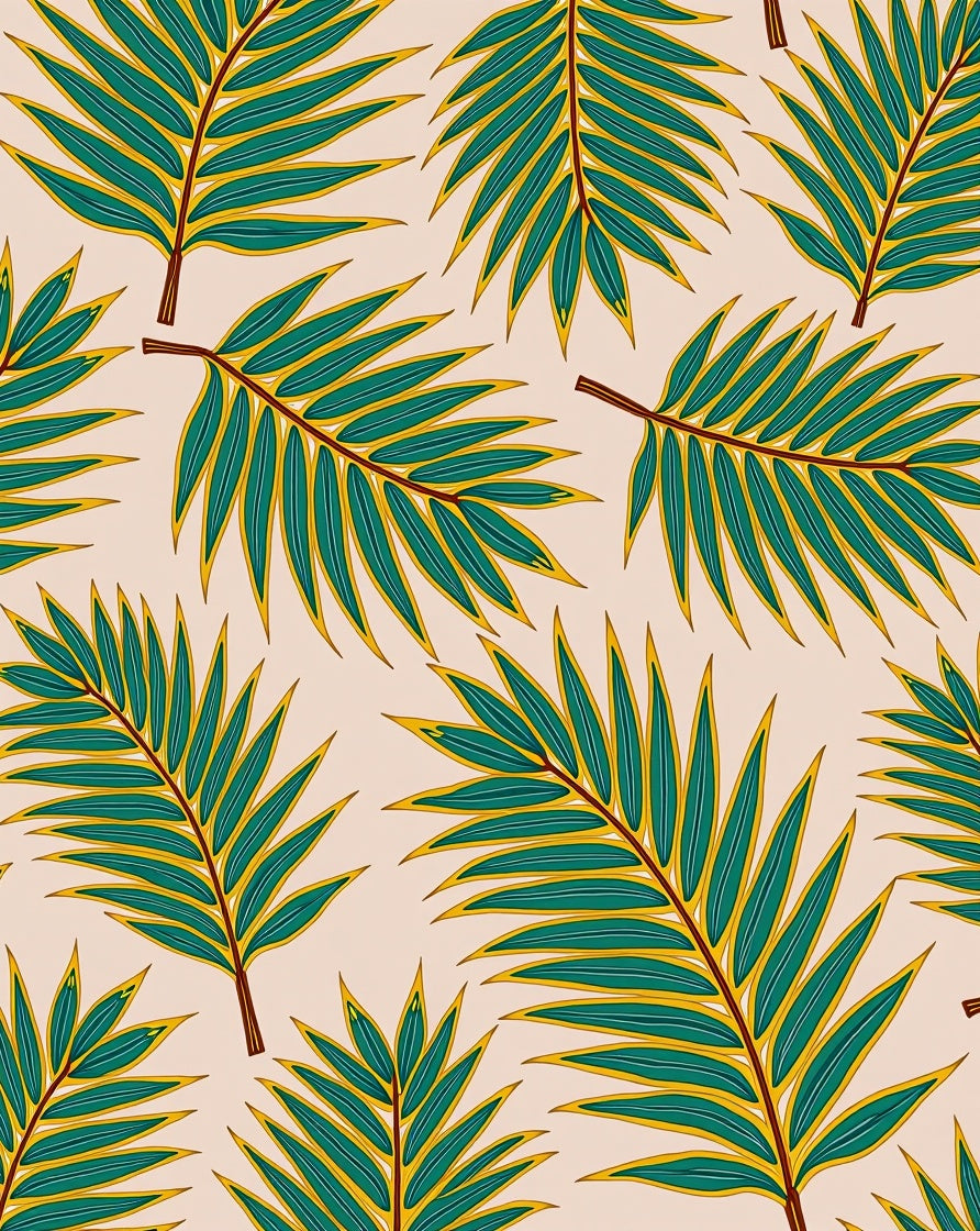 Green Leaf Patterned Tropical Rug