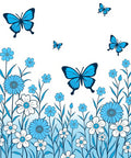 Blue Butterflies Floral Garden Design Rug
