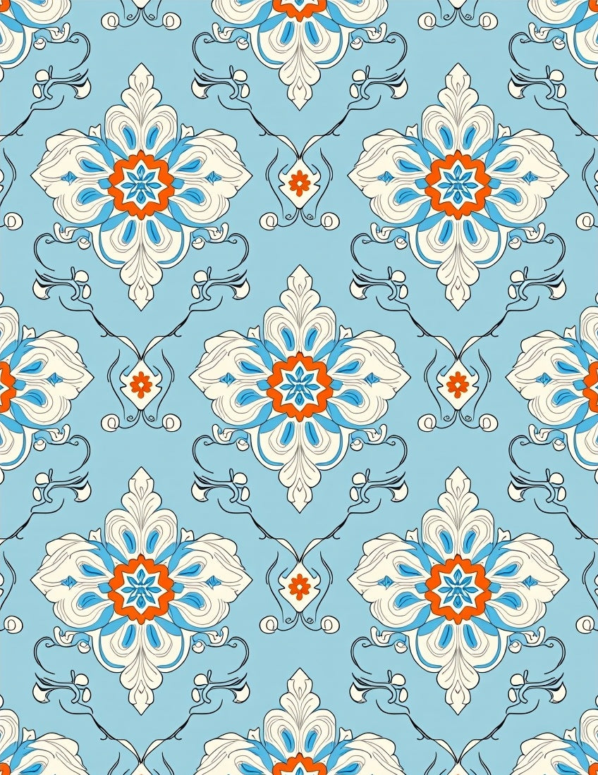 Ornate Floral Damask Design Rug