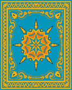 Azure and Gold Intricate Floral Mandala Rug