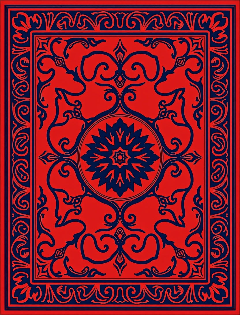 Traditional Red Blue Floral Rug
