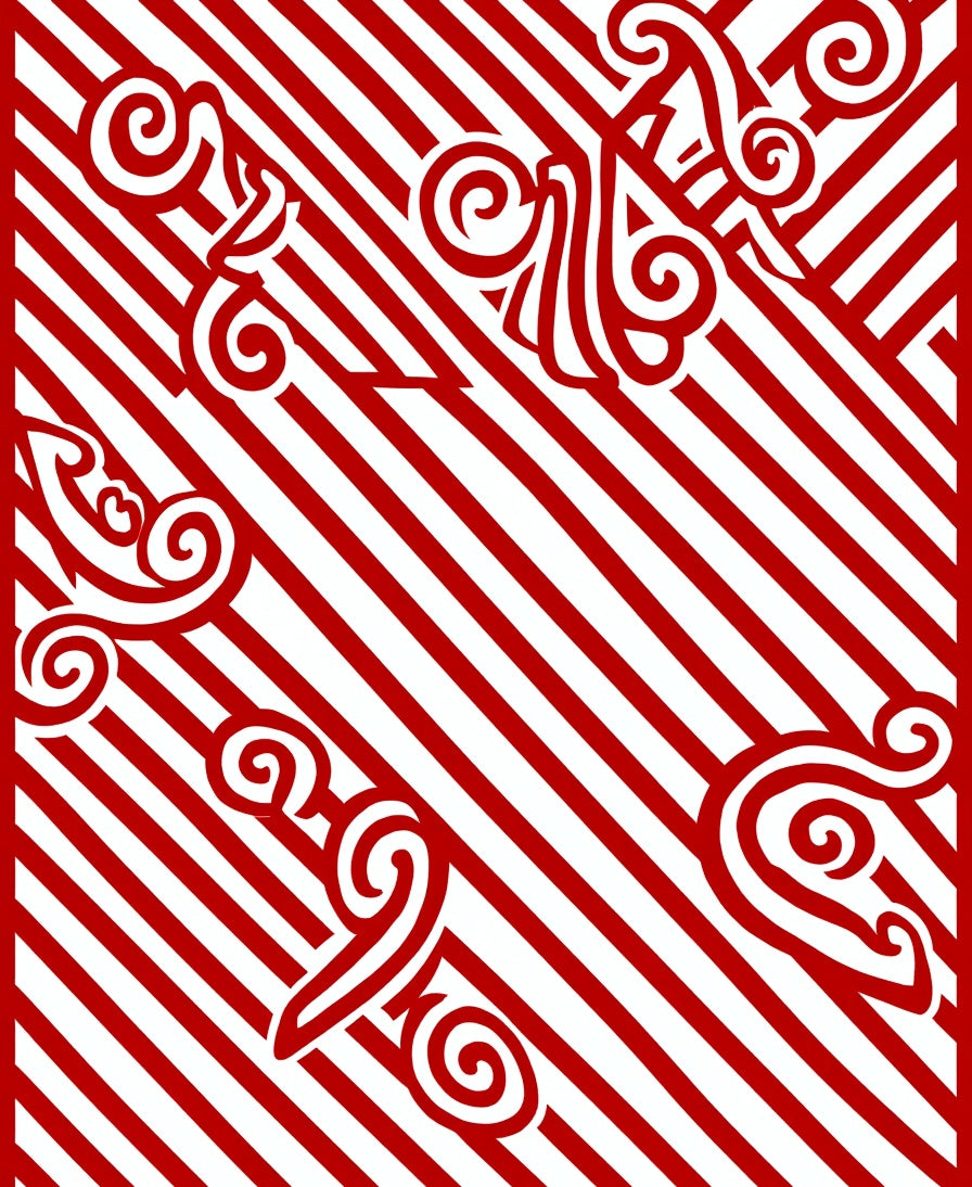 Red White Swirling Vine Diagonal Stripes Rug