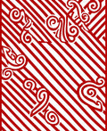 Red White Swirling Vine Diagonal Stripes Rug