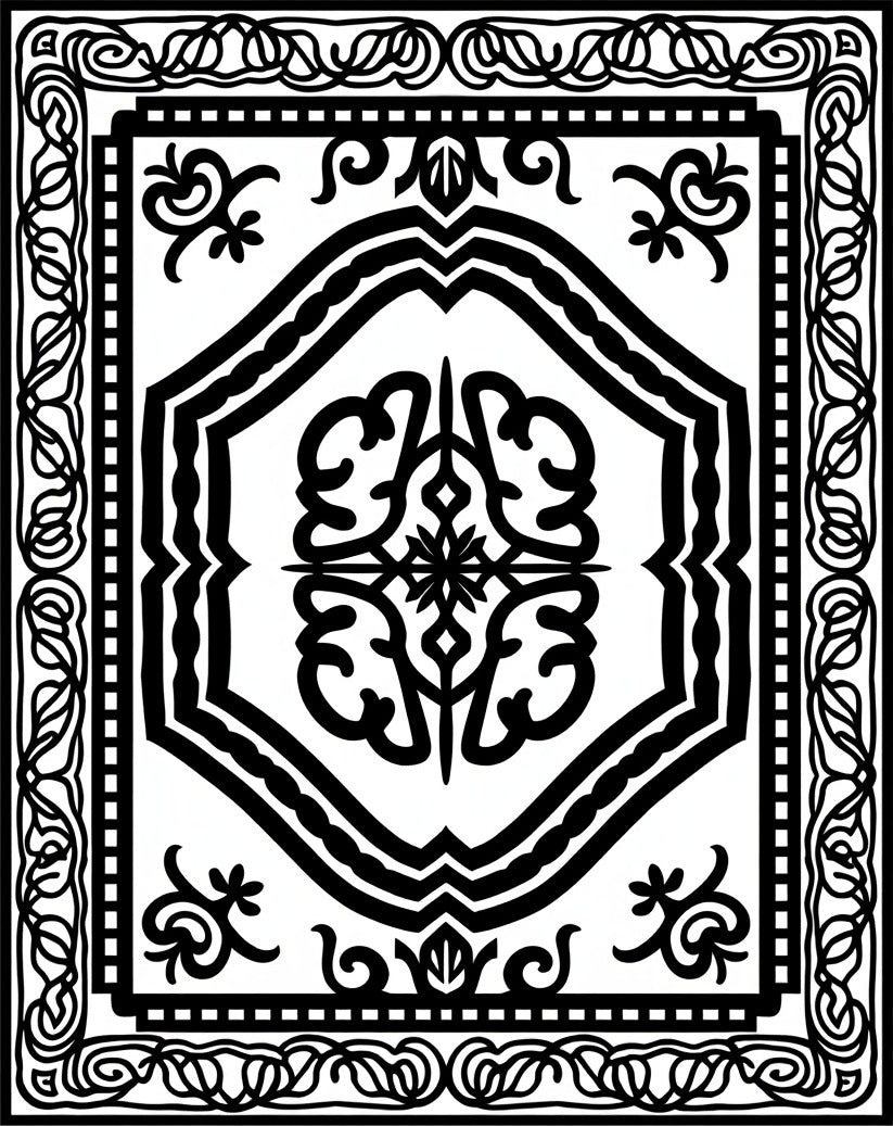 Bold Black White Ornamental Symmetry Rug