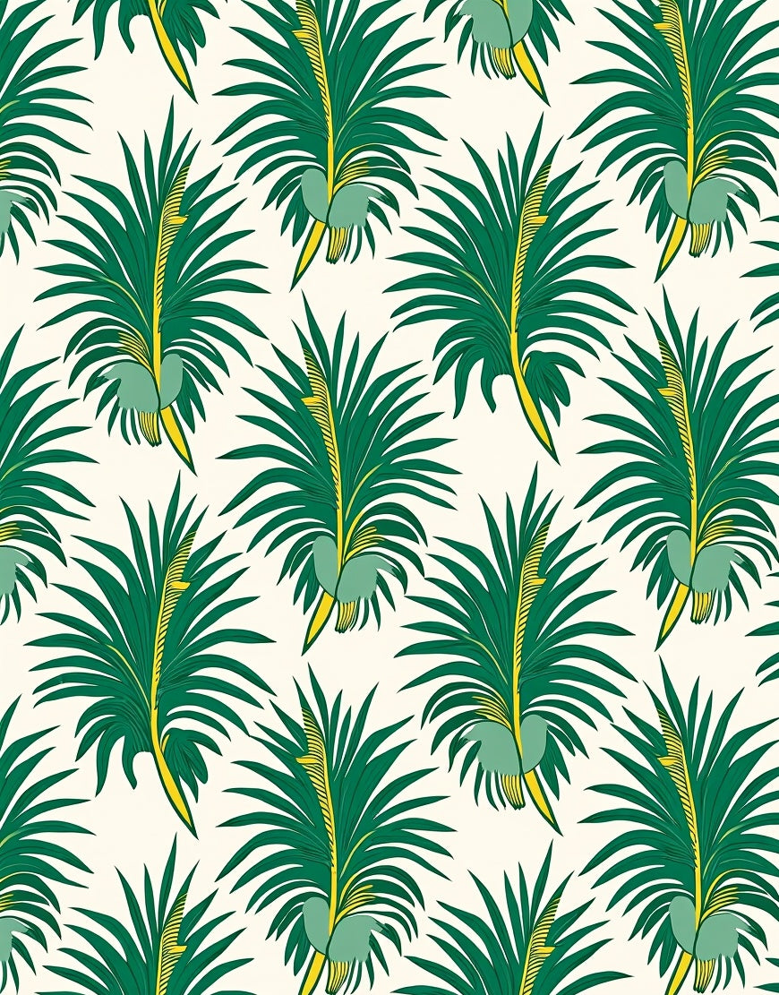 Tropical Leaf Patterned Green Yellow Rug