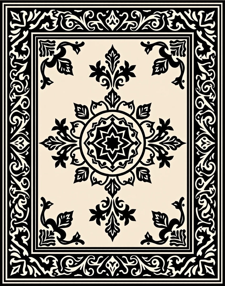 Classic Black Cream Ornate Floral Rug