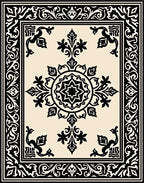 Classic Black Cream Ornate Floral Rug