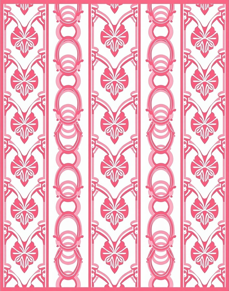 Pink Vertical Floral Oval Pattern Rug