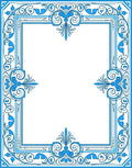 Ornate Blue Floral Scroll Border Rug