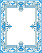 Ornate Blue Floral Scroll Border Rug