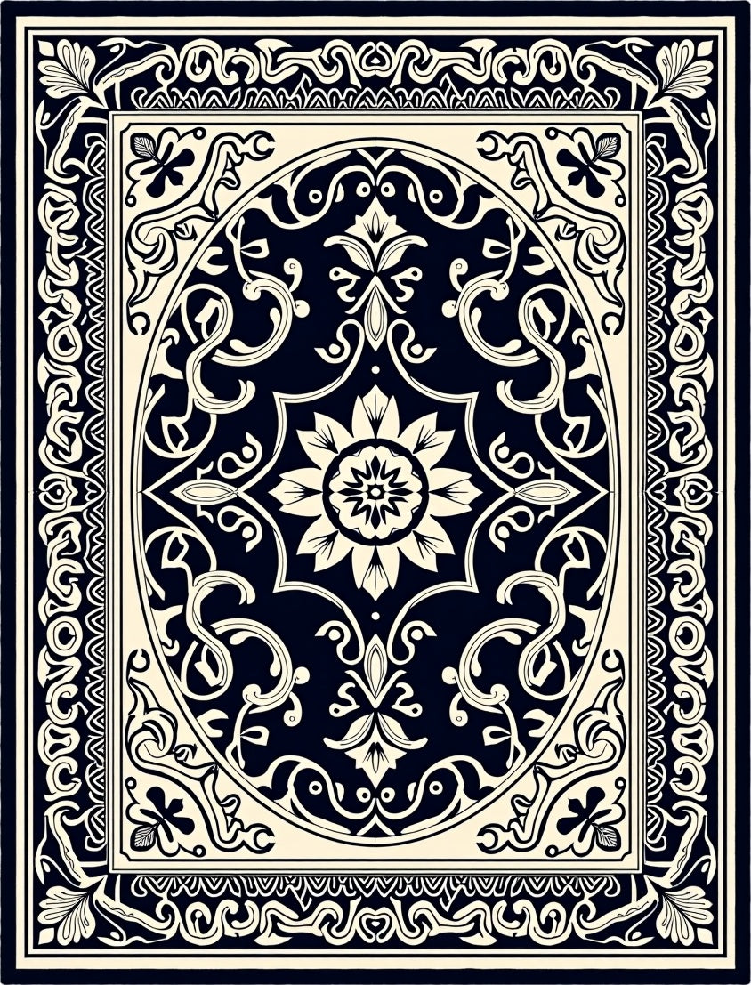 Intricate Floral Scroll Medallion Design Rug