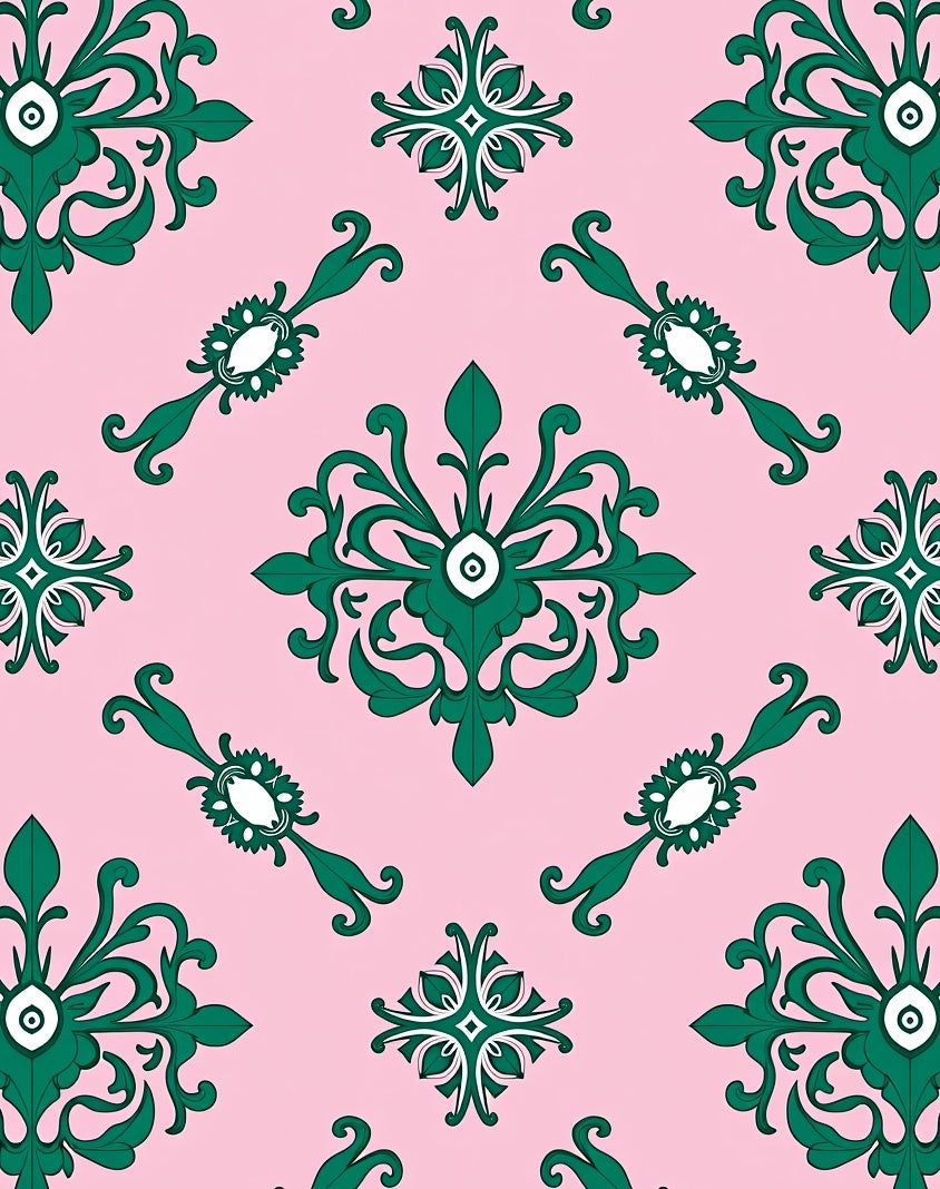 Emerald Green Floral Medallion Pink Rug