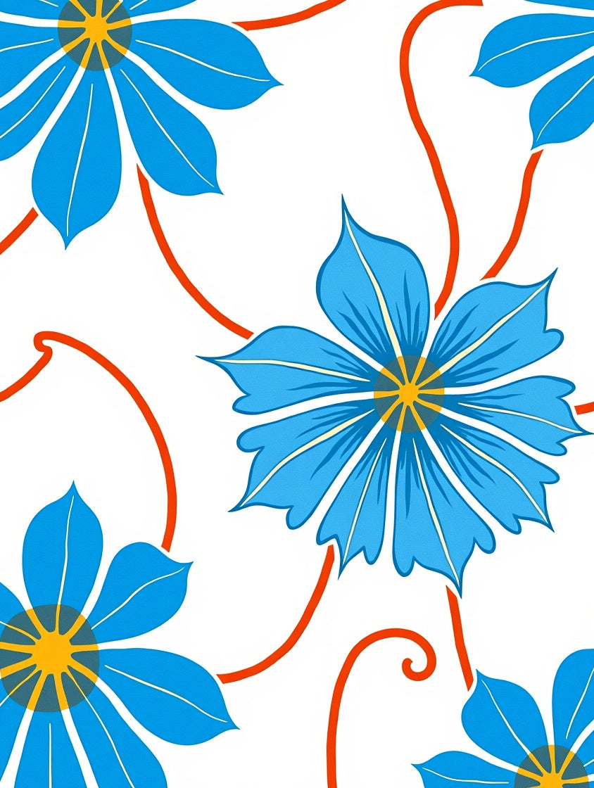Vibrant Blue Floral Vine Pattern Rug