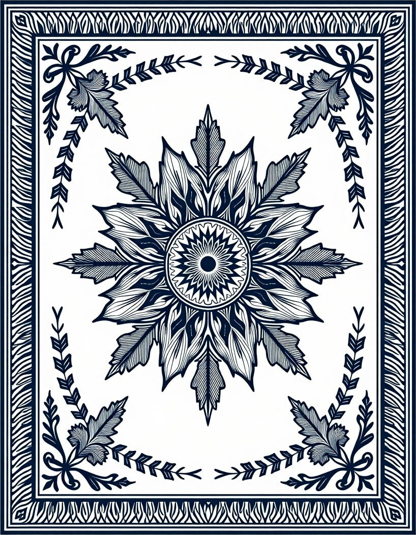 Intricate Floral Starburst Mandala Design Rug