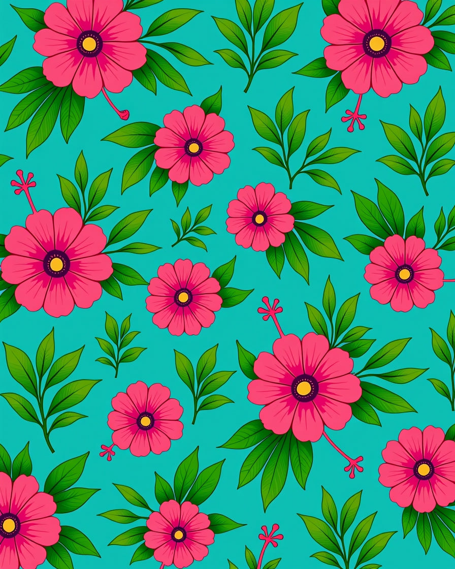 Bright Tropical Pink Floral Pattern Rug