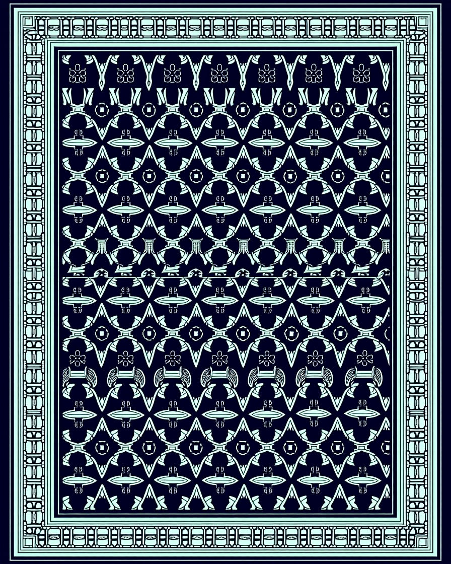 Art Deco Teal Geometric Pattern Rug