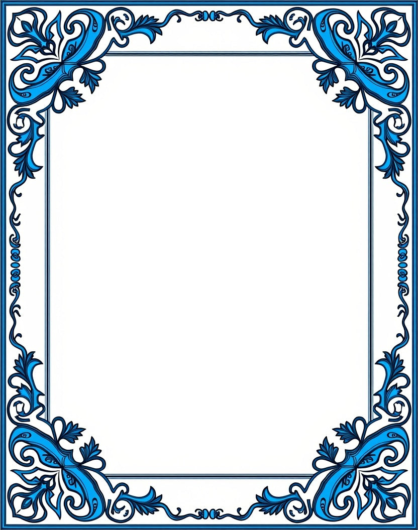 Blue Floral Swirl Elegant Scroll Frame Rug