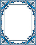Blue Floral Swirl Elegant Scroll Frame Rug