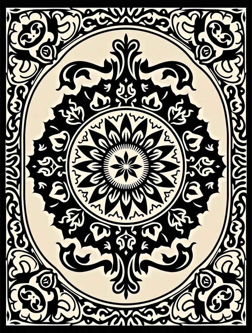 Black Cream Arabesque Ornament Rug
