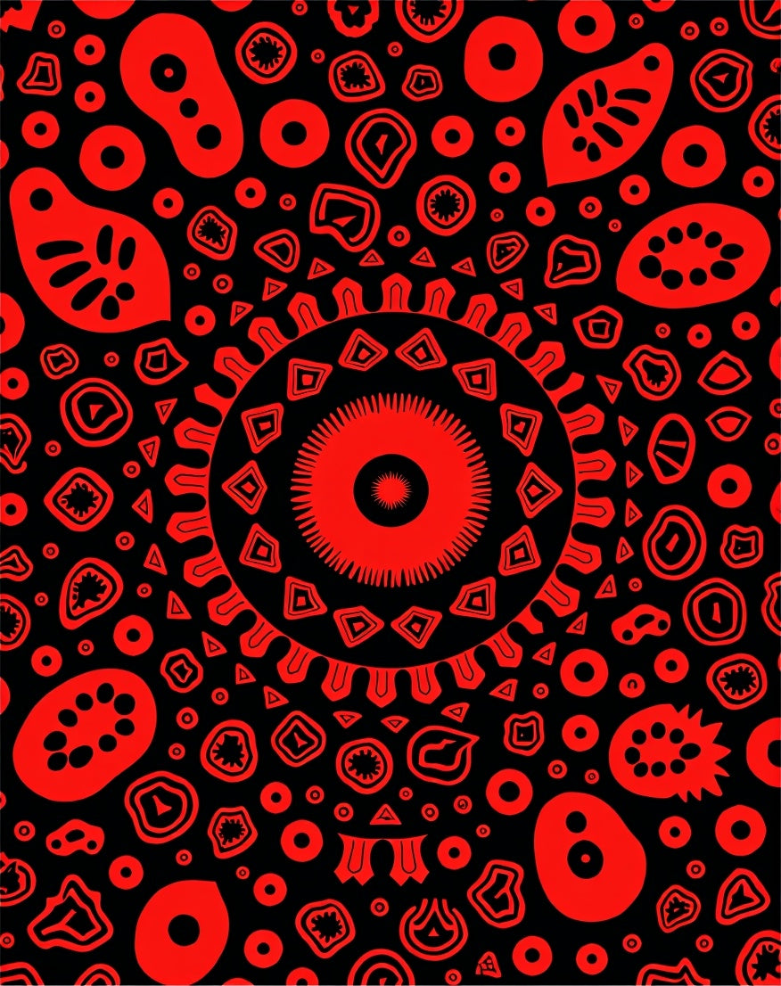 Abstract Red Organic Shapes Mandala Rug