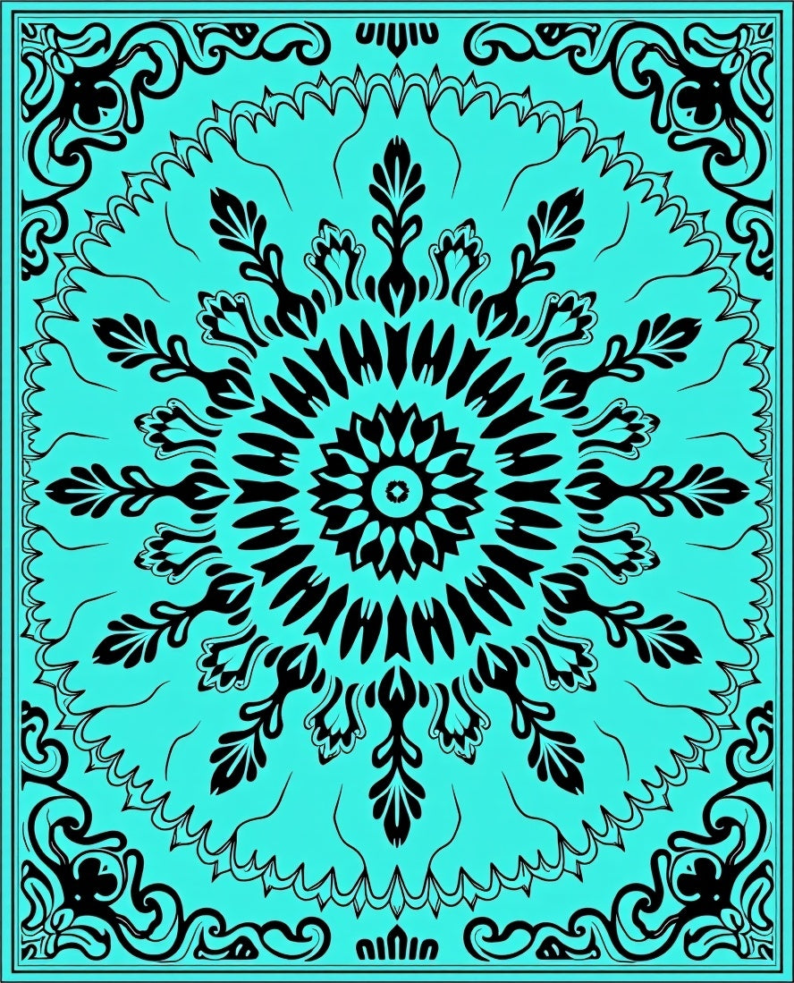 Bold Black Floral Mandala Design Rug
