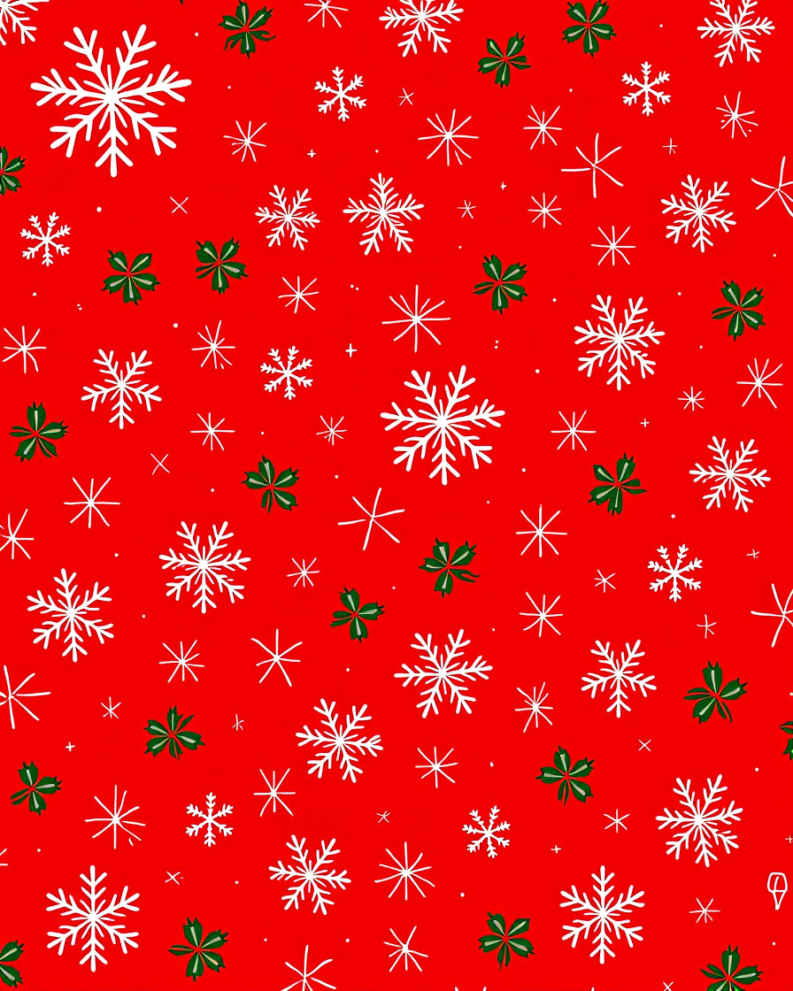 Red Snowflakes with Green Accents Rug