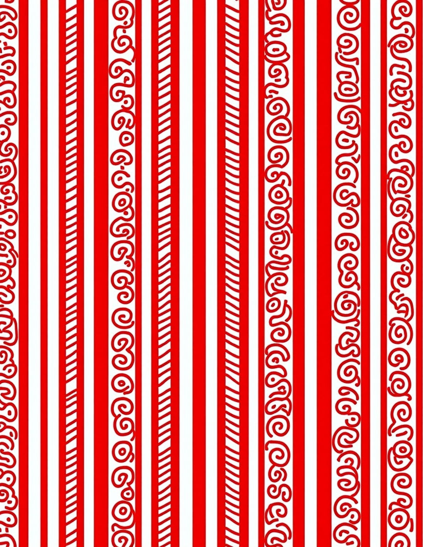 Bold Red White Scroll Stripe Rug