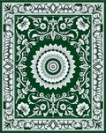 Dark Green Floral Mandala Print Rug