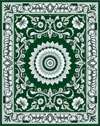 Dark Green Floral Mandala Print Rug