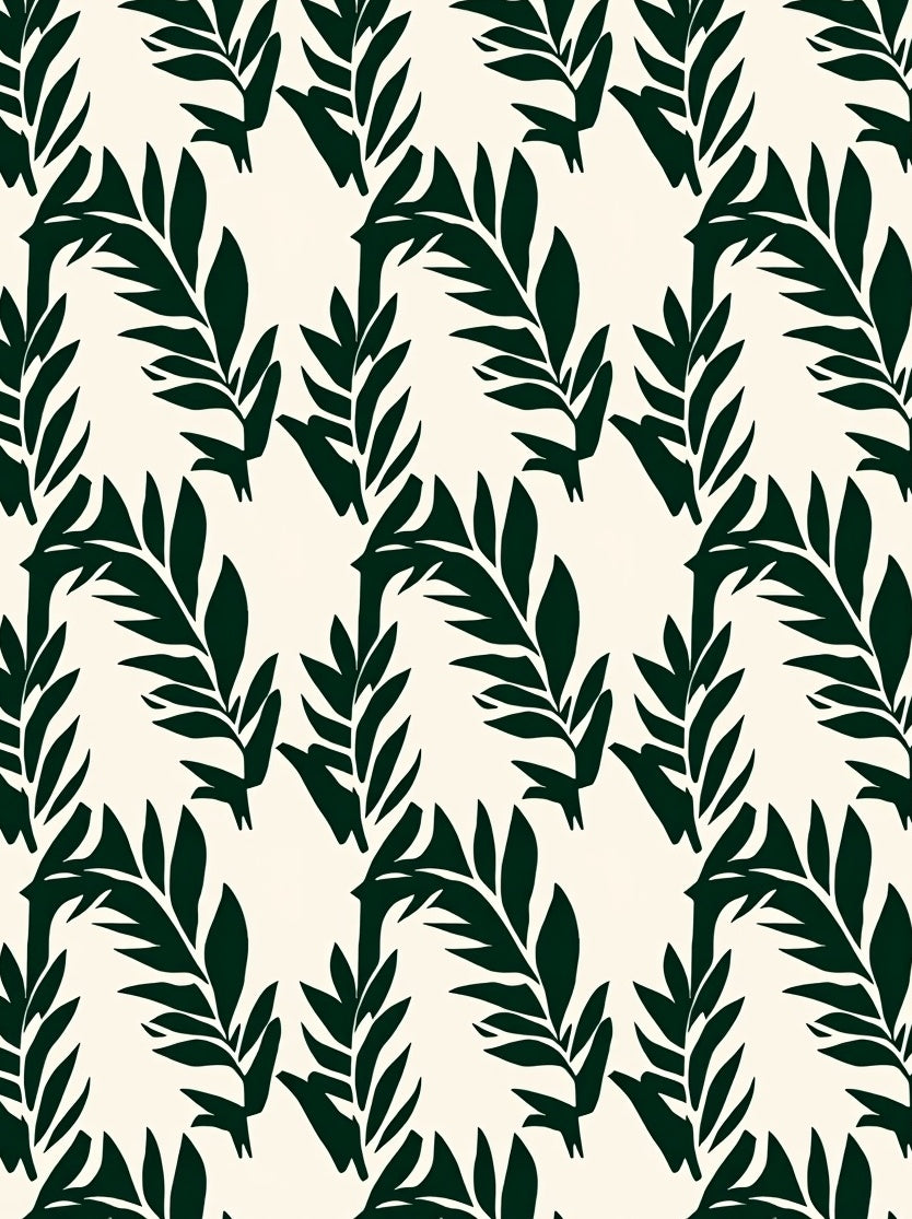 Dark Green Leaf Patterned Rug