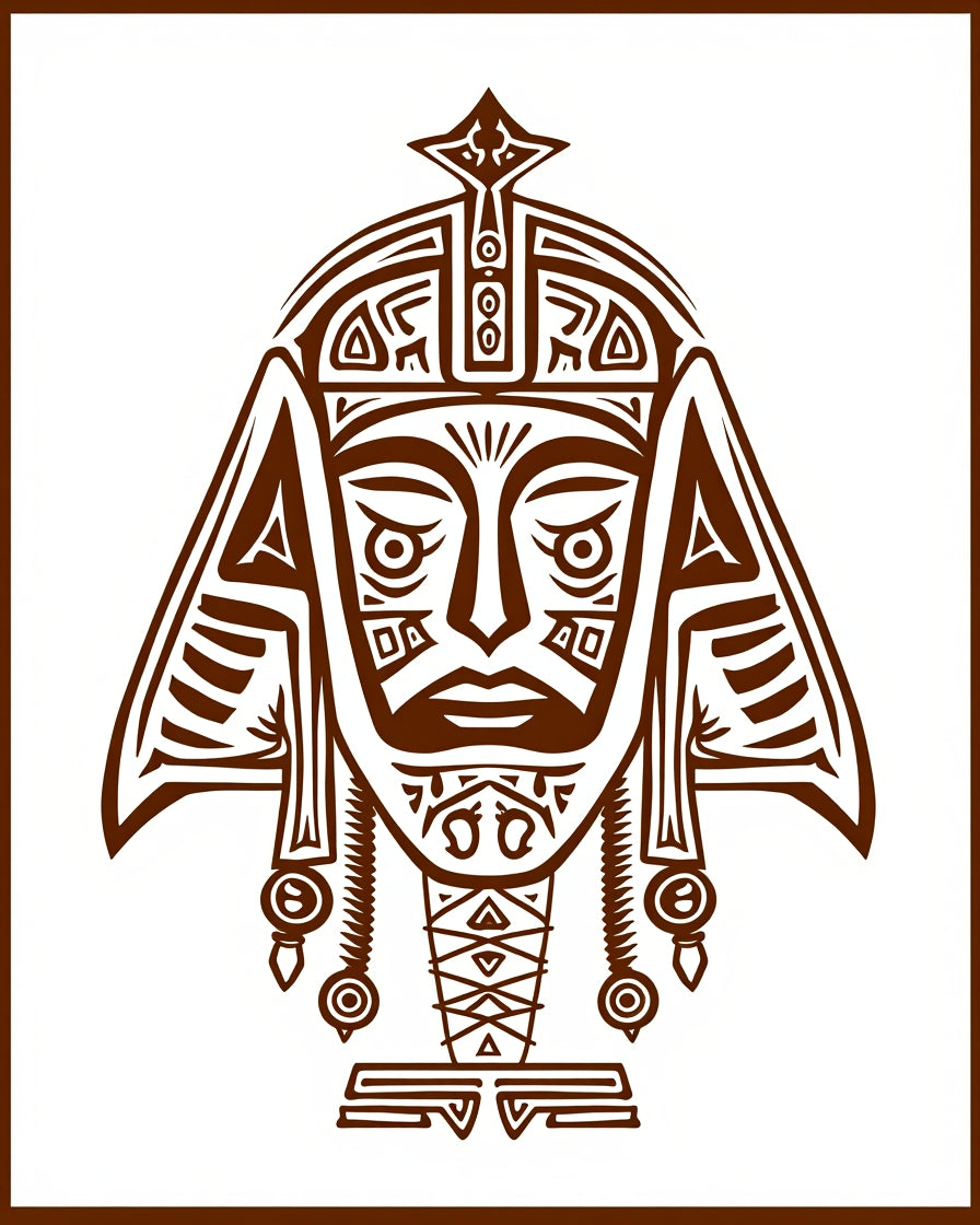 Tribal Warrior Brown Face Art Rug