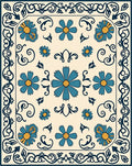 Floral Vines Beige Blue Pattern Rug