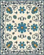 Floral Vines Beige Blue Pattern Rug