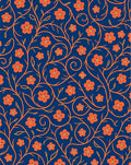 Orange Floral Vine Pattern on Blue Rug