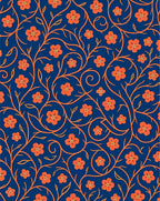 Orange Floral Vine Pattern on Blue Rug