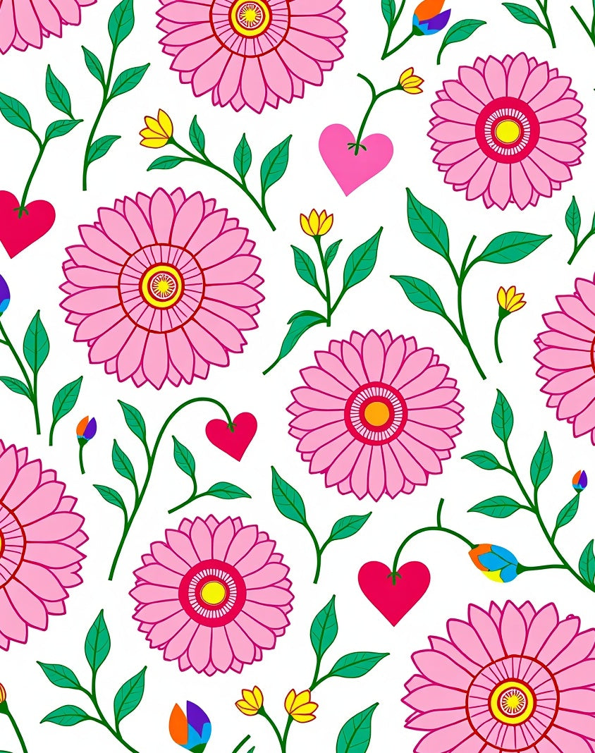 Vibrant Pink Daisy Heart Pattern Rug