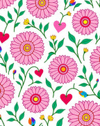 Vibrant Pink Daisy Heart Pattern Rug