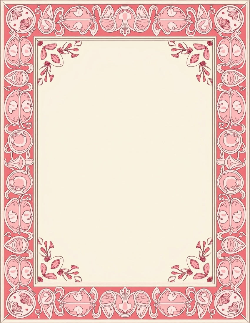 Art Nouveau Pink Floral Border Rug