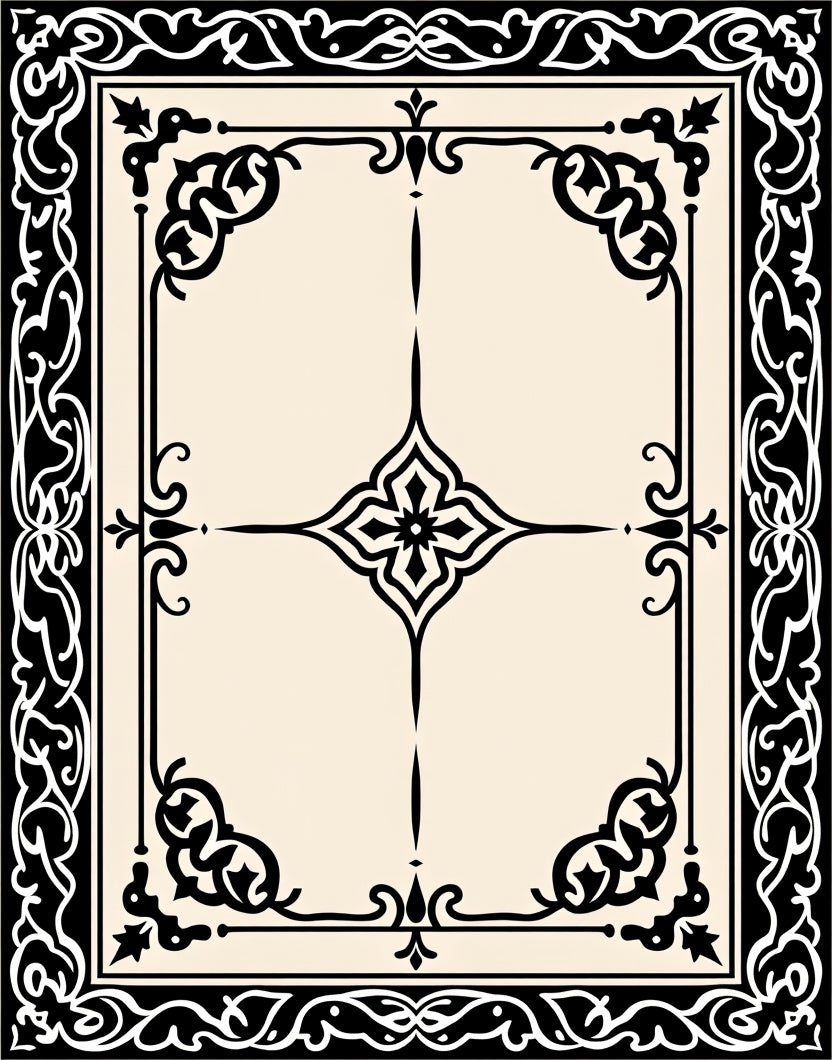 Ornate Black and Cream Classic Pattern Rug