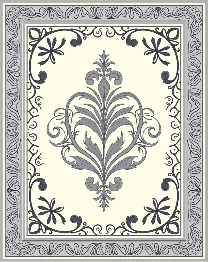 Elegant Floral Scroll Border Design Rug