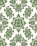 Green Nouveau Rose Scroll Pattern Rug